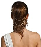 Gem Boho Style Fringe Tassel Hair Combs Cuff Pin Women Head Hairband Chain Double Hair Combs Cuff Head Clip Hairband Head Piece Hair Ornament(Color: Gold)