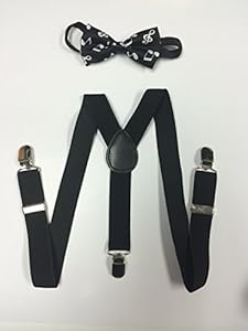 Toddler Baby Boys Girls Child Music Notes Bow Tie Vintage Black Suspender Y Clips