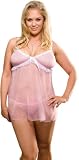 Plus Size Sheer Babydoll Pink Lingerie Set