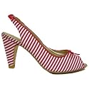 Red White Striped Peep-Toe Summer Bow Sandals