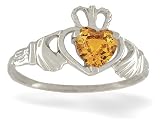 14K White Gold Genuine Heart Citrine Celtic Claddagh Ring