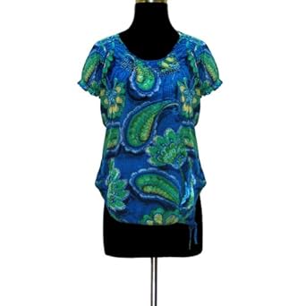 Handmade Designer Neck Printed Cotton Hosiery Ladies Top With Glass Bead & Sequins 
