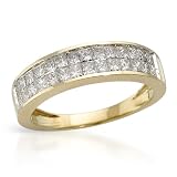 Ring With 1.01ctw Genuine Princess Cut Diamonds Beautifully Crafted in Two tone Gold- Size 7 (Size 7)