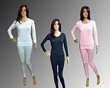 Womens Jacquard Rib Thermal Underwear Set, Long Sleeve Vest & Long Pants, Various Colours & Sizes