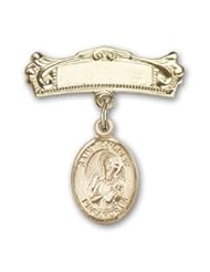 Gold Filled Baby Badge with St. Andrew the Apostle Charm and Arched Polished Badge Pin