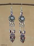 Amethyst and garnet earrings, 'Rainbow Galaxy' 0.8 W 3.9 L