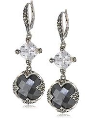 Judith Jack "Aurora" Sterling Silver, Marcasite, Hematite and Cubic-Zirconia Double Drop Earrings