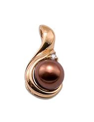 Chocolate Tahitian Pearl Pendant with Diamond in 14K Rose Gold (9-10mm)