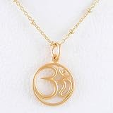 Round Om (Aum) Open Cut-Out Design Pendant in Gold Vermeil on a 16