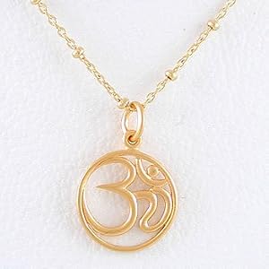 Round Om (Aum) Open Cut-Out Design Pendant in Gold Vermeil on a 16" Gold Filled Saturn Chain, #8304
