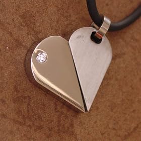 J1057 Designer Inspired Silver Heart Shape Sapphire Pendant Italian Style Stainless Steel Uni-sex...