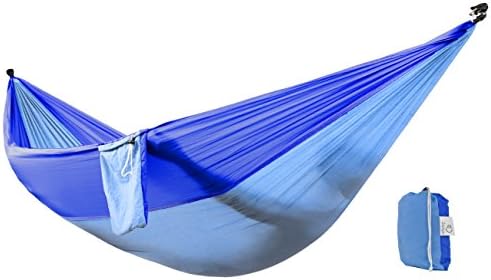 Zoophyter Double Camping Hammock, Nylon Fabric Parachute, Perfect for Park, Travel, Beach and Outdoor, With Free Hammock Rope & Steel Carabiners (DarkBlue&Blue)