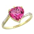 10k Yellow Gold Ladies Natural Pink Topaz Ring Heart-shape 9x9 Stone Diamond Accent, sizes 5-10
