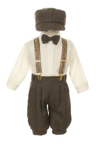 Vintage Dress Suit Bowtie,Suspenders,Knickers Outfit Set-Houndstooth-Brown