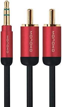 MONOKO Audio Cable, 3.5mm Stereo Male to 2*rca with Metallic Plugs, Od : 3.0mm,red