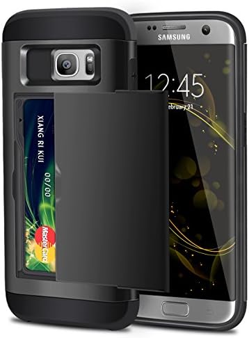 Galaxy S7 Edge Case, WINNETEK Hybrid Armor Galaxy S7 Edge Wallet Case Card Holder Shell Heavy Duty Protection Defender Shockproof Anti-Scratch Soft Rubber Bumper Cover Case for Galaxy S7 Edge - Black