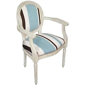 123 Creations C729CWAC Stripes in Blue Needlepoint Armchair in White Wash - 100 Percent... by 123 Creations