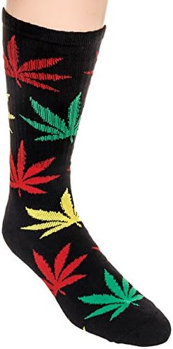 THC Mens Rasta Leaf Casual Crew Socks (Black)