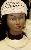 Hand Crocheted White Rayon Cotton Gimp Skull Cap for Women and Teens Offered in Combination with Eight Strand Twisted Ivory Pearl Necklace and Earrings