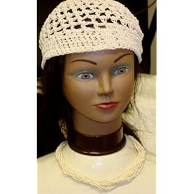 Hand Crocheted White Rayon Cotton Gimp Skull Cap for Women and Teens Offered in Combination with...