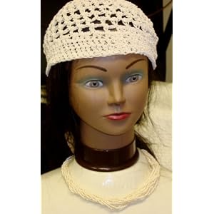 Hand Crocheted White Rayon Cotton Gimp Skull Cap for Women and Teens Offered in Combination with...