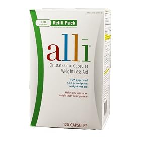 Alli Weight-Loss Aid, Orlistat 60mg Capsules, 120-Count Refill Pack