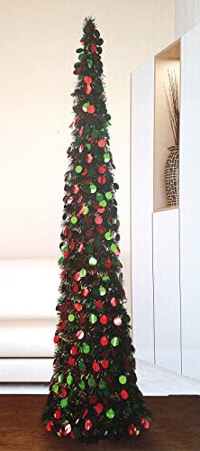 5 Foot Collapsible Indoor Holiday Tinsel Christmas Tree with Stand (Red and Green)