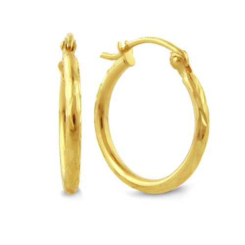 Best Price Diamond Cut Tube Hoop Earrings in 10K Yellow Gold