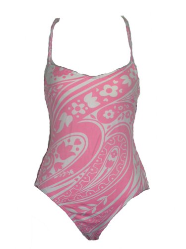 La Blanca Pink and White Paisley Print One Piece Lace Up Swimsuit