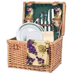 Picnic Basket Yellowstone Willow Set For 2 in Natural/Grapes by Picnic Time