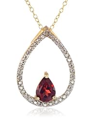 Goldtone Finish Silver Garnet and Diamond Accent Teardrop Pendant Necklace, 18"