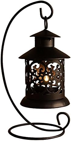 Euro Vintage Style Candle Holder Hollow Out Metal Candelabrum Gifts &amp; Decor Moroccan Lantern Tabletop (Black)
