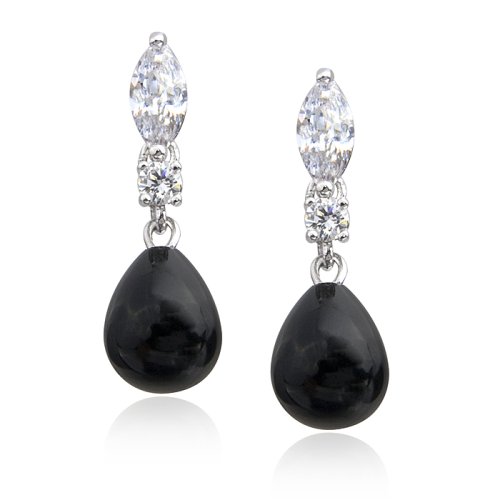 Onyx & Cubic Zirconia Drop Earrings by Cheline