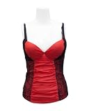 Ladies Red Lingerie Style Top Lace Sides Padded Chest