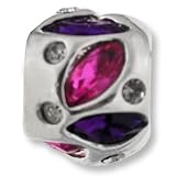 Pink, Purple and White Czech Crystal Round European Bead Charm, Pandora Bead and Bracelet Compatible
