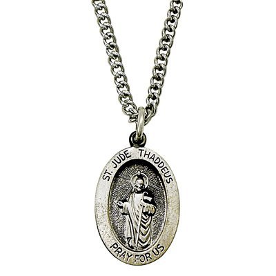5/8" Sterling Silver Oval St. Jude Medal on 18" Chain