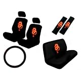 11 Piece Auto Interior Gift Set - Dragon Red - 2 Bottom Seat Covers, 2 Top Seat Covers, 2 Headrest Covers, 2 Seat Belt Shoulder Pads, 1 Steering Wheel Cover, 1 Bottom Bench Seat Cover, 1 Top Bench Seat Cover