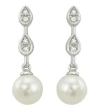 14K White Gold Pearl and Diamond Earrings