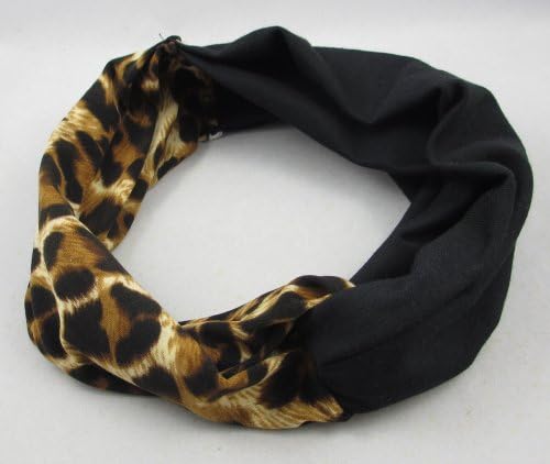 ETSYG Women Hair Band Yoga Headband Lady Twisted Turban Stretch Tie Wrap Knot (Black With Leopard Print)