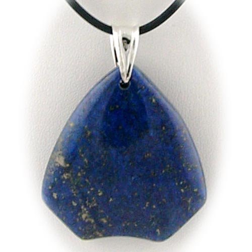 Blue Lapis Stone Pendant Rubber Cord Necklace Sterling Silver Bail, 20″