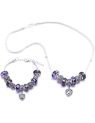 Antique Heart Charm Bracelet and Necklace Gift Set Girls Pandora Style Gift Boxed