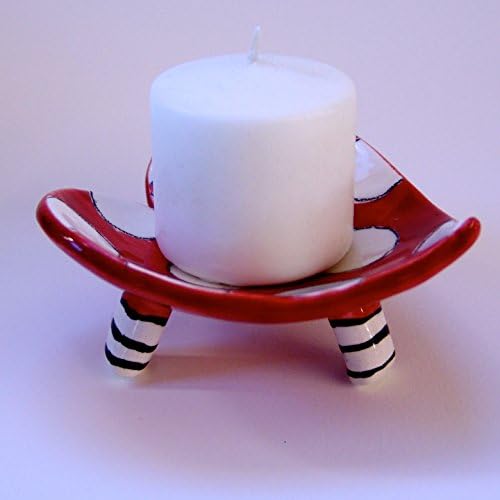 Red polka-dot pottery Heart Dish, candleholder, soap dish, ring dish