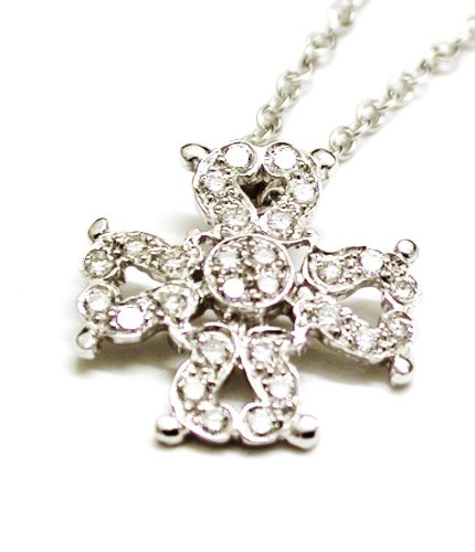 Cross Pendant Necklace with Diamond, 18k White Gold, Chain 16 Long (T.w 0.35)