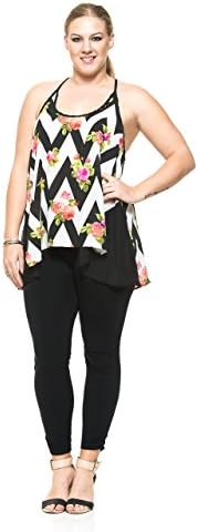 15ShopStop Women's Floral Chevron Plus Size Racer Back Top 3X Multicolor