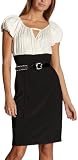 ABS Allen Schwartz Women's Belted Puff Sleeve Twin Dress,Ivory & Black,0