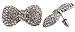 2 Pairs of Silvertone with Clear Iced Out 3D Bow Tie Stud Earrings (R-2417)