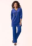 Roamans Plus Size V-Neck Velour Jogging Suit