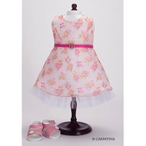 Roses and Ruffles Sunday Doll Dress and Pink Sandals ~ Fits 18 American Girl Dolls by Girlfriends Collection Carpatina Dolls