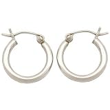 10K White Gold Round Tube Hoop Earrings Jewelry 15mm