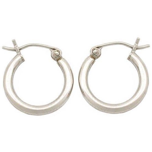10K White Gold Round Tube Hoop Earrings Jewelry 15mm